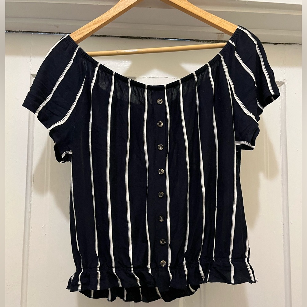 Navy & White Off the shoulder top